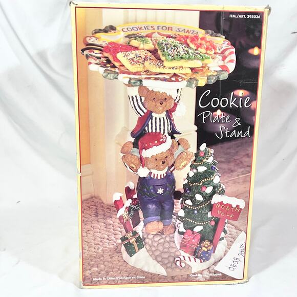 Ceramic Christmas Bear Stand And Cookie Plate "Cookies For Santa" 13" Tall - Picture 16 of 16
